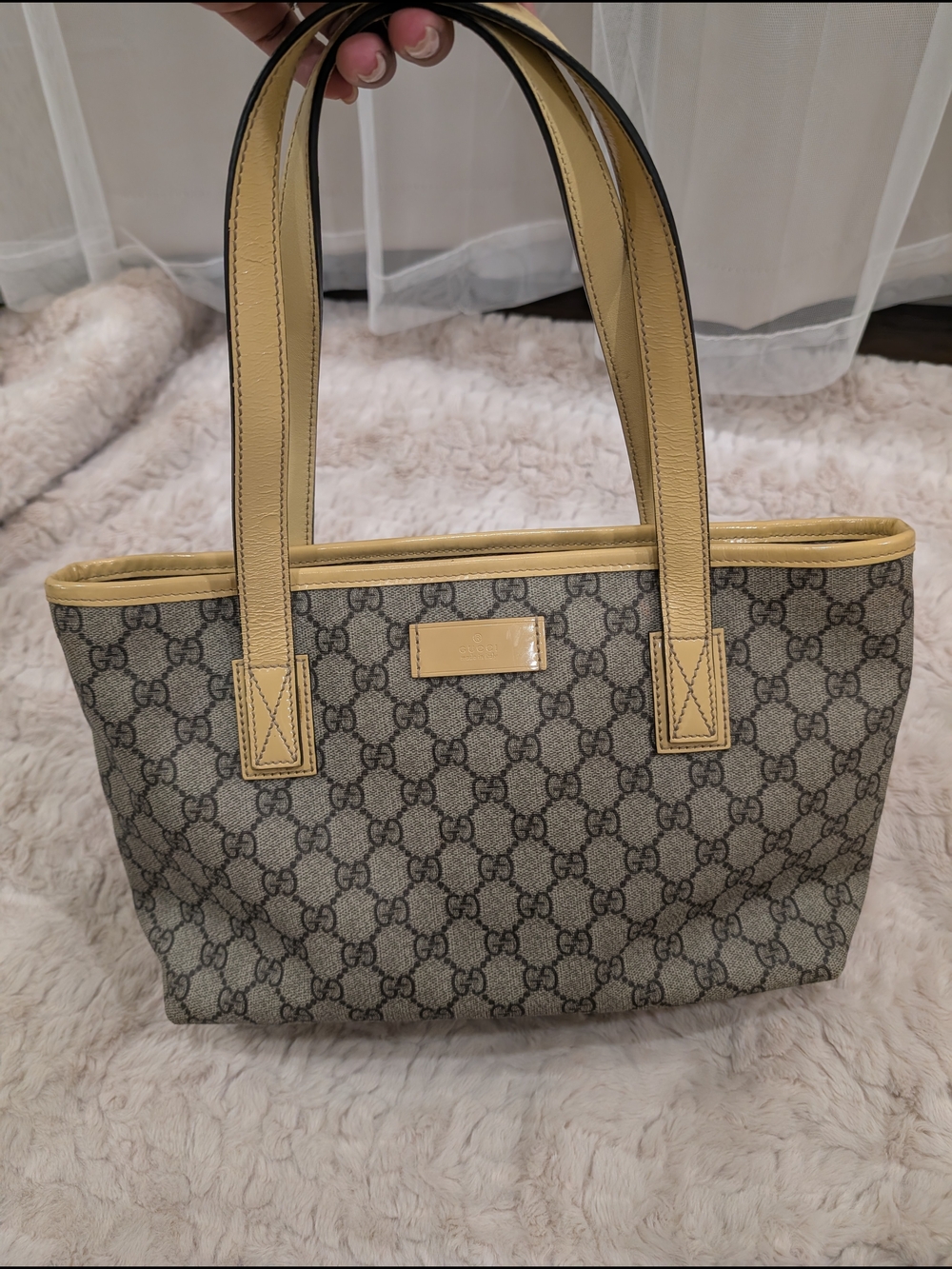 Gucci Beige Monogram Tote Bag - Beige/Yellow Trim